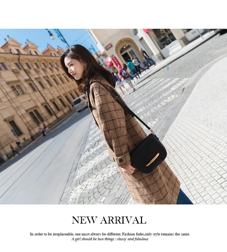 Vintage Plaids Clothes Loose Woollen Coat Women's New Checked Coat Baggy Silhouette Overcoat Tweeds Winter female Outerwear