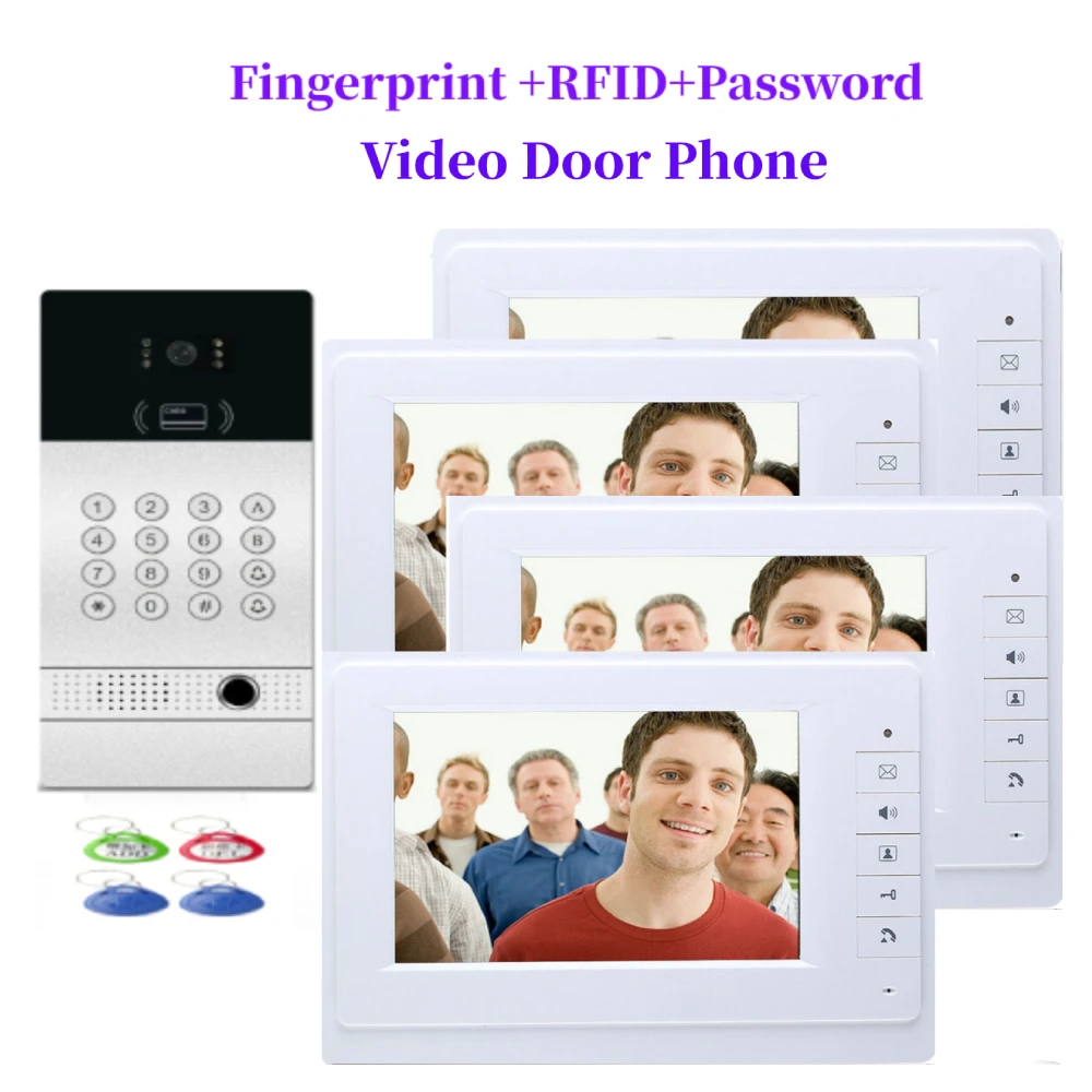 

7 inch Wired Fingerprint ID Card Video Door Phone Doorbell Intercom System with RJ45 connection 1080P Door Access Control camera