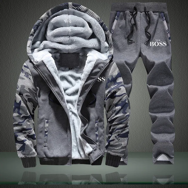 

2021 new men's plus size plus velvet thick fashion printed sports hoodie, fitness running sweatshirt sweatpants, men's suit