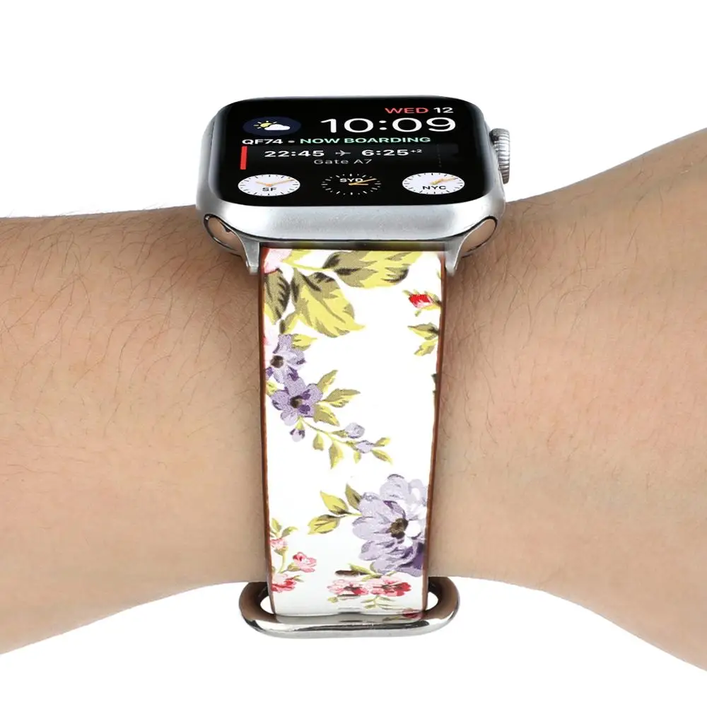 Цветочный кожаный ремешок для apple watch 42/44/38/40 мм спортивный сменный женский