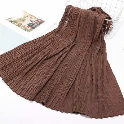 19Brown Sparsil женские плиссированные морщинки Пузырьковые шифоновые шарфы Crinkle мусульманский хиджаб Твердые тюрбан обертывание s длинный широкий шарф головные уборы 85*180 см - Цвет: 19Brown
