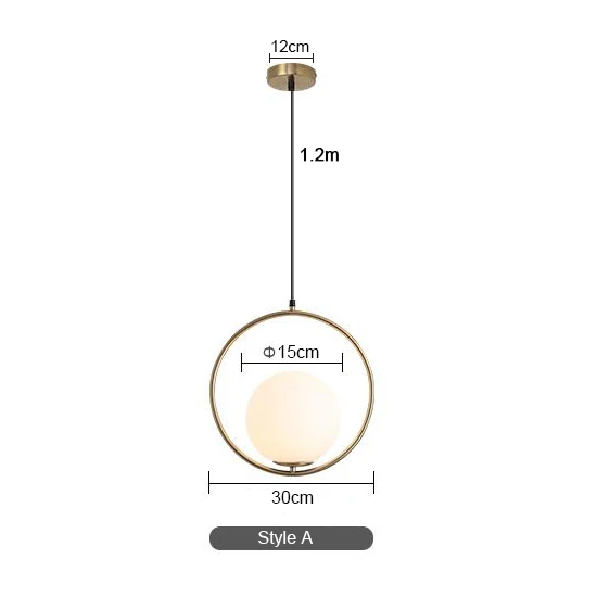 A Glass Size 15cm Скандинавские светодиодные одиночные светильники, Led Одиночная голова, индивидуальный стеклянный шар, для ресторана, настольная лампа для бара, Современные светодиодные люстры - Цвет абажура: A Glass Size 15cm