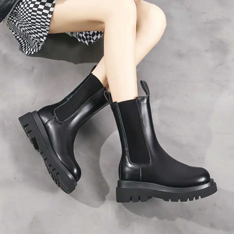

2020 new round head Martin boots low heel British thick heel Martin boots sleeve Chelsea boots