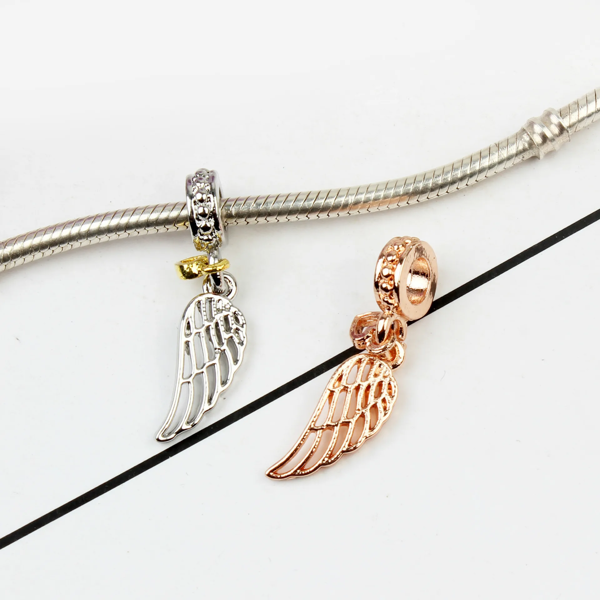 Angel wings charms fit pandora bracelet rose gold wing diy pendant bangle bead jewelry making for women gift | Украшения и