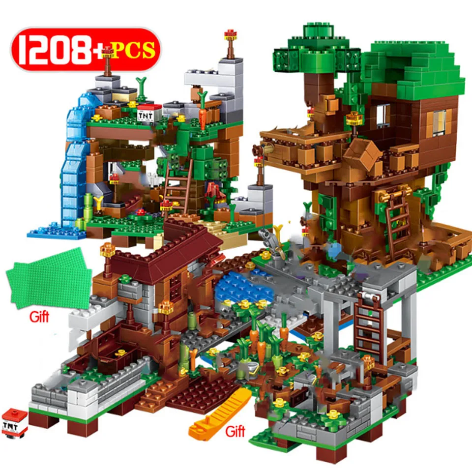 

My World наборы строительных блоков Legoinglys деревня городское дерево майнкрафт дом водопад Warhorse Кирпичи игрушки для детей