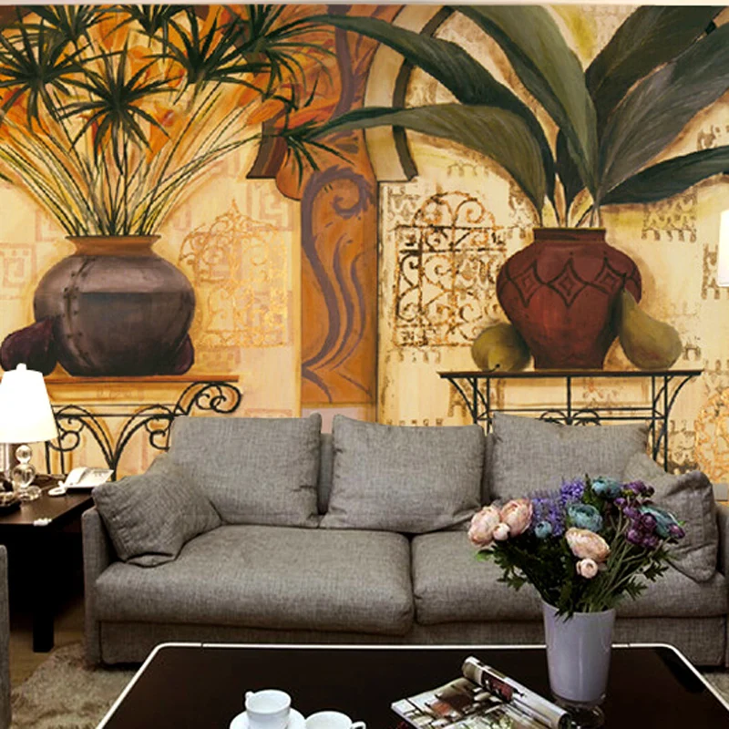 

Southeast Asia-style large-scale mural living room TV background wallpaper porch yoga banana leaves Custom Size