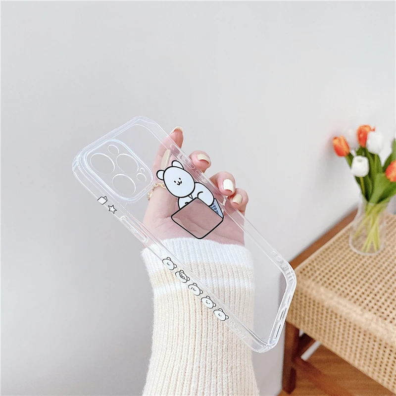 

Cute Cartoon Bear Phone Cases on For iPhone 12 Mini 11 Pro XS MAX X XR 7 8 Plus SE 2020 Clear Frame Print Soft Tpu Cover Coque
