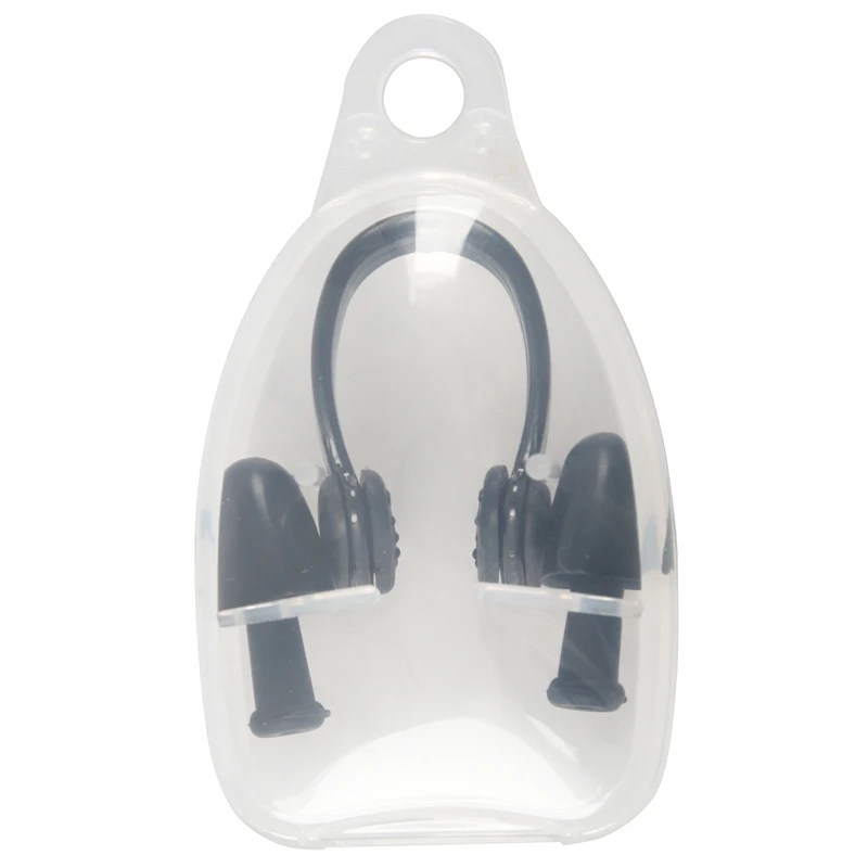 Black PVC Swimmer Swimming Nose Clip Ear Plug + Clear Case Unisex | Спорт и развлечения