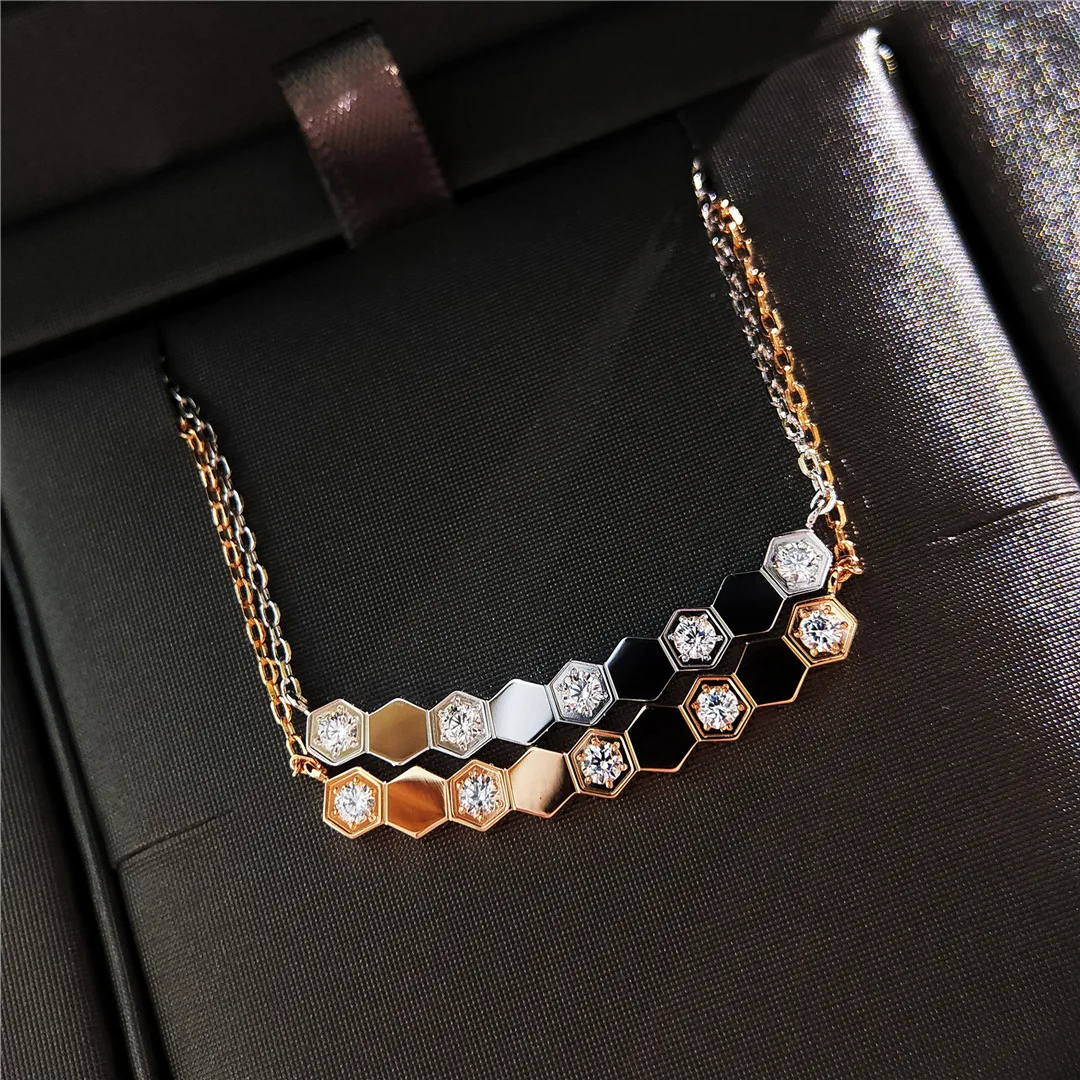 

S925 Sterling Silver Honeycomb Pendant Hexagonal Clavicle Chain Women's Necklace Fashionable and Exquisite Lady Jewelry Chains