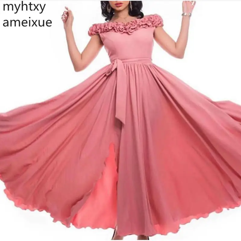 

New Plus Size Off The Shoulder Muslim Custom Evening Dress 2021 Hand Made Flower Cheap Dresses Vestidos De Festa Robe Soiree