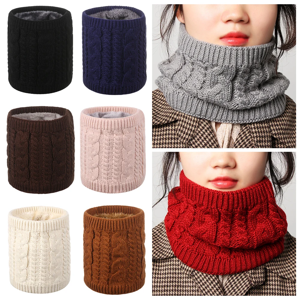 Зимний теплый толстый двухслойный шарф Женский вязаный воротник хомут на шнурке
