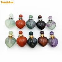 natural gems stone perfume bottle pendant essential oil diffuser vial amethysts fluorite quartz crystal heart necklace jewelry
