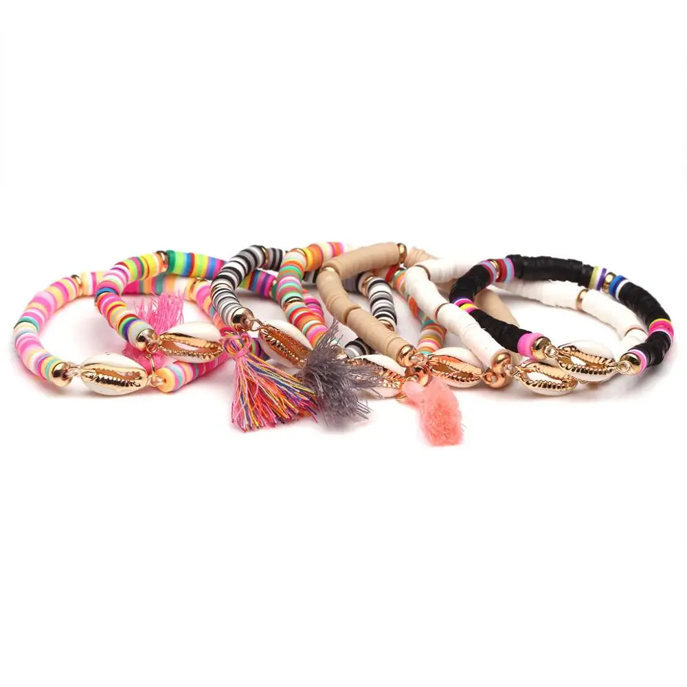 Разноцветные Бусины из полимерной глины в стиле бохо растягивающийся браслет