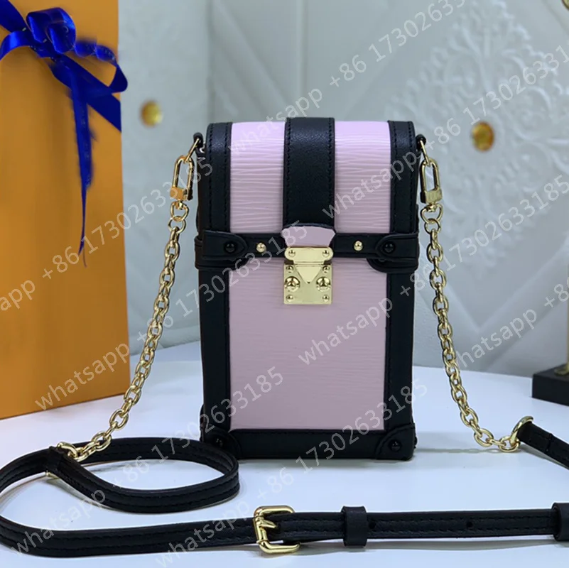 للبيع 67873 جلد طبيعي فاخر تصميم محفظة عمودي جذع POCHETTE مع الكتف سلسلة حزام المرأة محفظة الهاتف المحمول حقيبة يد
