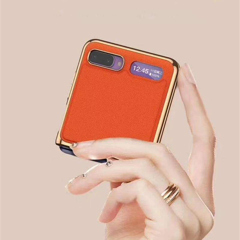 

For Samsung Galaxy Z Flip 5G Case Plating Leather Luxury Hard Phone Cover for Samsung Galaxy Z Flip F7000 Fundas Capas Coques