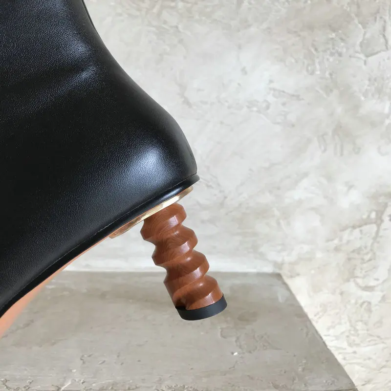 

Sweet Women Ankle Boots Cross Tied Genuine Leather Shoes Woman Pointed Toe High Heels Boots Wedding Dancing Shoes Woman