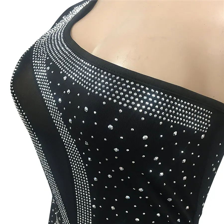 

Women Party Dresses Stunning Crystals Rhinestones One Shoulder Long Sleeves Party Dress Split Irregular Sexy Mermaid