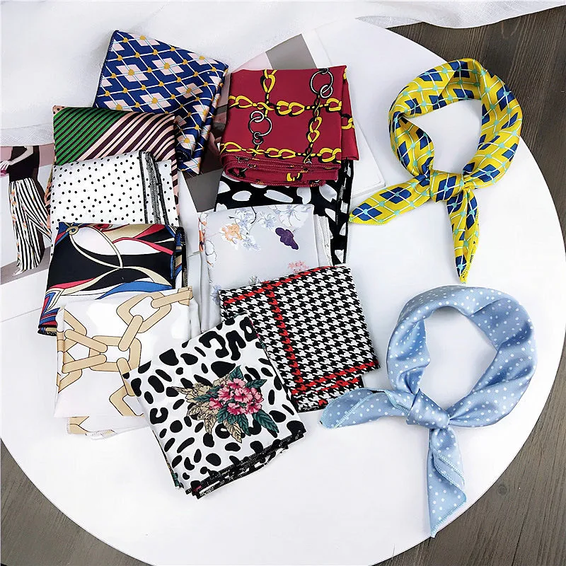 

Elegant Floral Silk Square Scarf Hair Tie Band Small Women Neckerchief Head Neck Feel Satin Ladies Headband