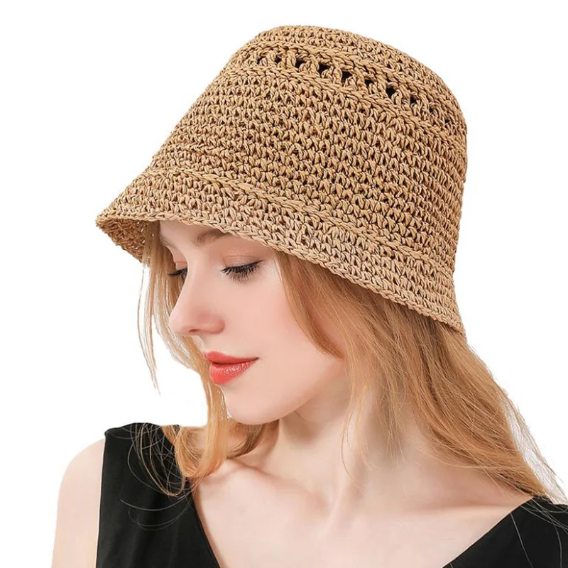 MAXSITI U Summer Breathable Hat Hand Crocheted Bucket Hat  for Women Fashion Wide Leisure Fisherman Basin Cap Simple Straw Hats