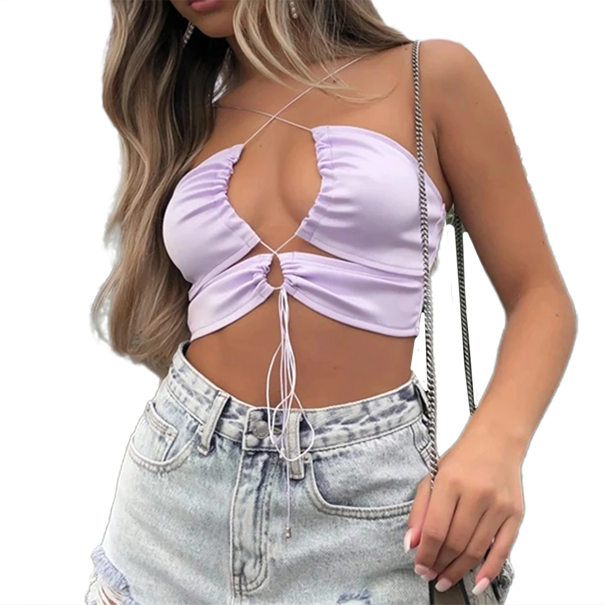 

Summer Hot Women Halter Bandage Camis Tank Top Ladies Slim Fit Solid Crop Top Sexy Summer Club Party Girls Fashion Camisole