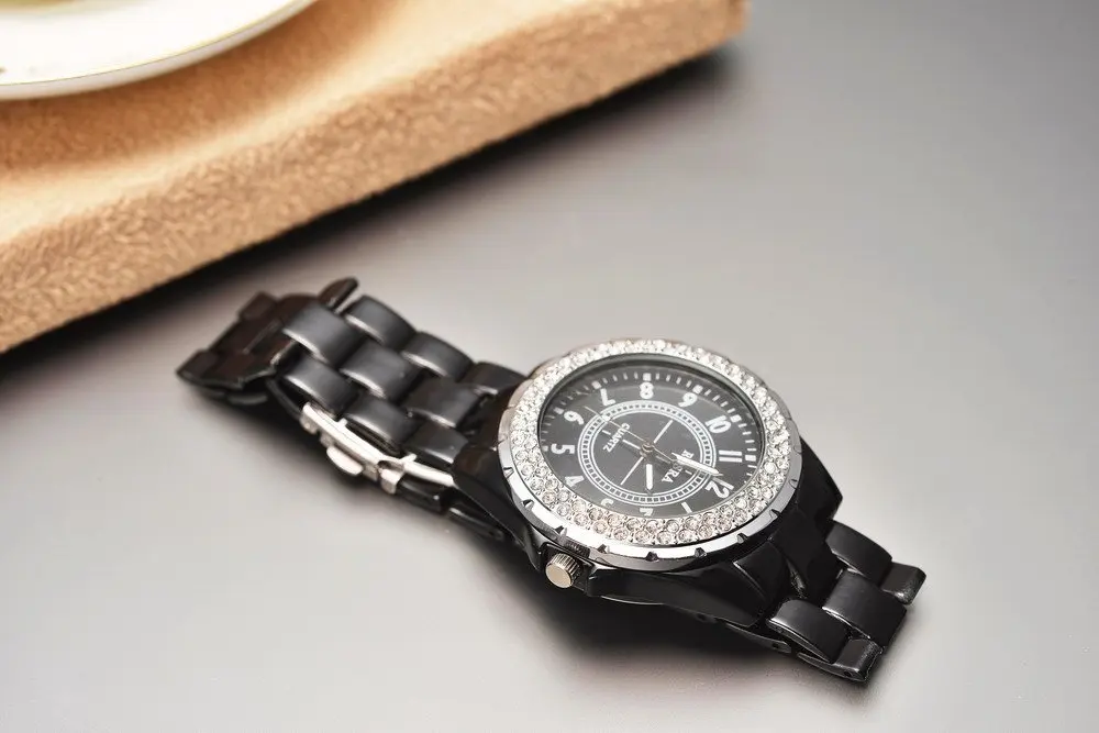 

Luxury Brand Rosra Watch Black Women Watches Crystal Watches Women Stainless Steel Quartz Watch Ladies Watches dames horloges