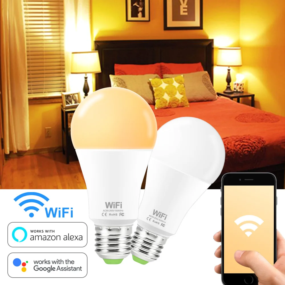 Умная лампа E27 B22 15 Вт Wi-Fi 110 В 220 2835 диммируемая беспроводная дистанционное
