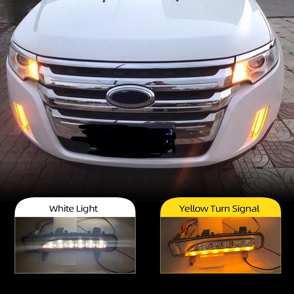 CSGJMY 2pcs LED For Ford Edge 2009 2010 2011 2012 2013 2014 Car DRL Daytime driving Running Light With Yellow Turn Function | Автомобили и