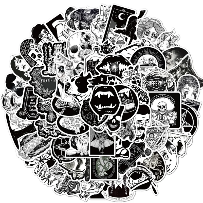 

10/30/50 Pieces Black and White Gothic Phone Case Scooter Refrigerator Car Waterproof Graffiti Sticker Decorative Toy Wholesale