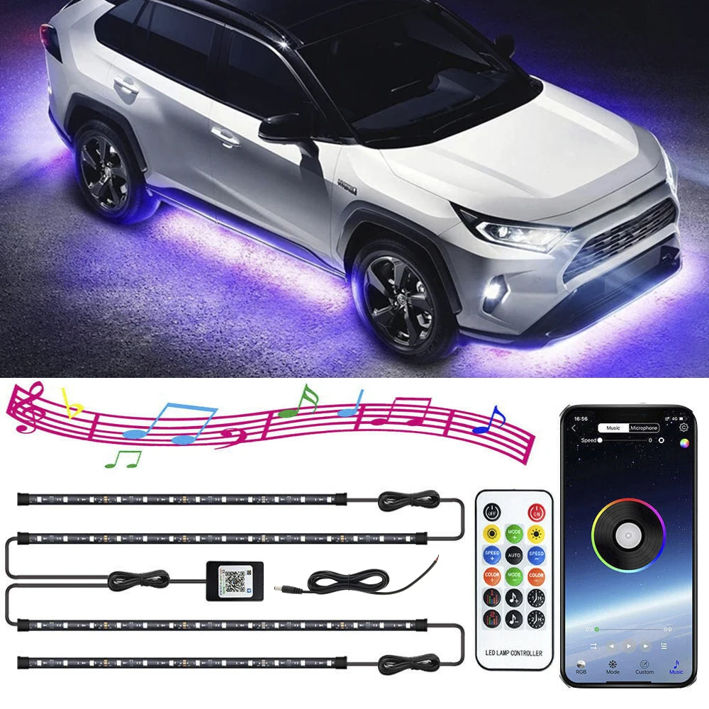 4 шт. автомобиля 12V RGB Светодиодные ленты Bluetooth App Управление течет Цвет под