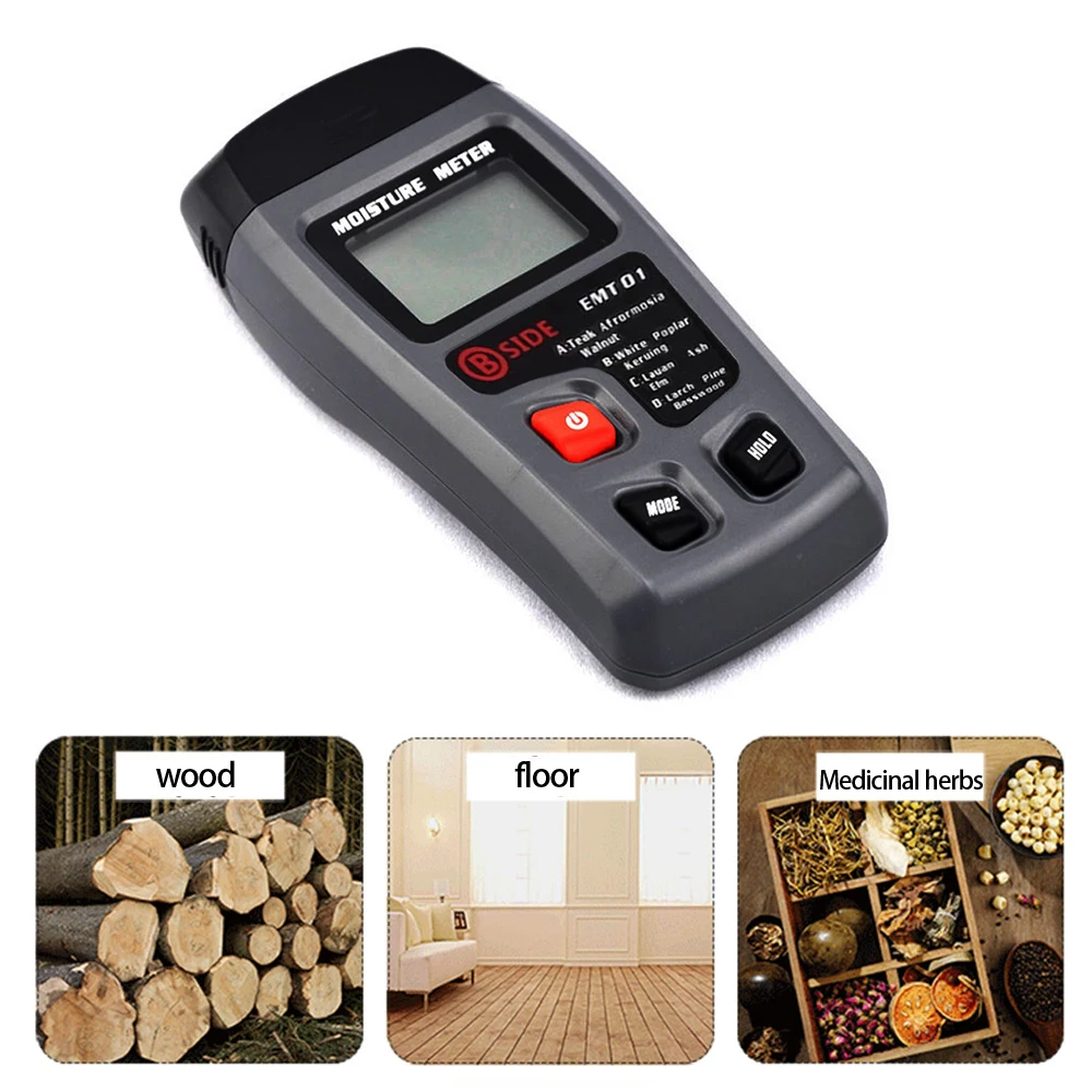 

BSIDE Wood Moisture Meter EMT01 Needle Type Precise Detector 4 Modes LCD Display Teak Lauan Pine Walnut Wood Moisture Tester