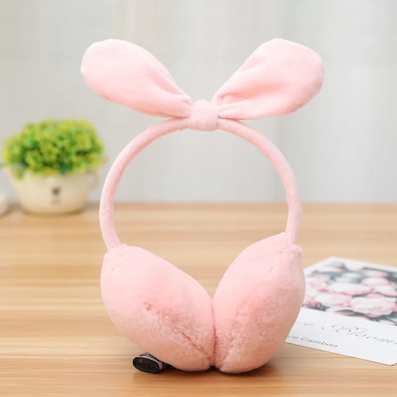 Женские наушники с заячьими ушками зимние теплые милые удобные мягкие плюшевые