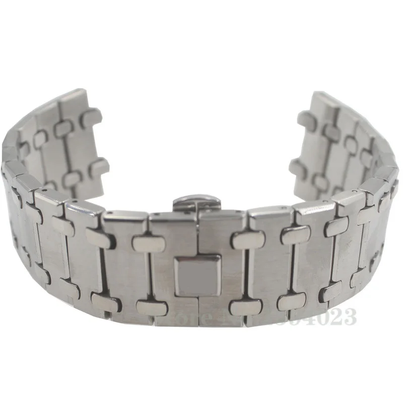 

28mm Silver Watchband Wrist Strap Solid Stainless Steel Butterfly Safety Buckles For AP