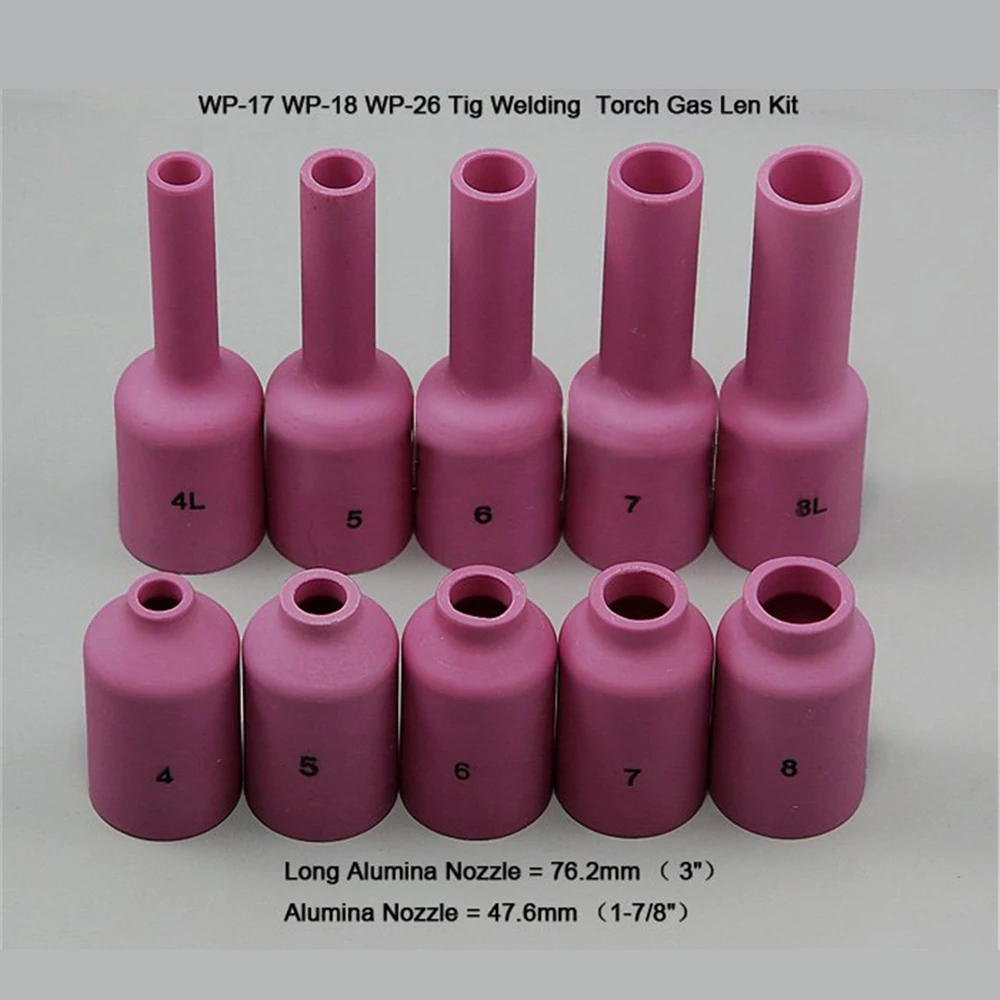 

TIG Consumables Long Gas lens Alumina cup KIT Fit TIG Welding Torch WP PTA DB SR17 18 26 Series 10PK