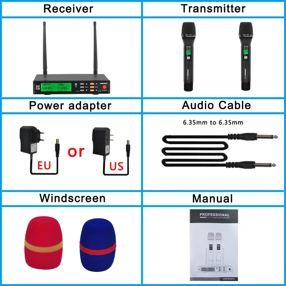 Freeboss FB-U58 UHF 2*200 Регулируемая частота металла ручной ЖК-дисплей Экран шикарный