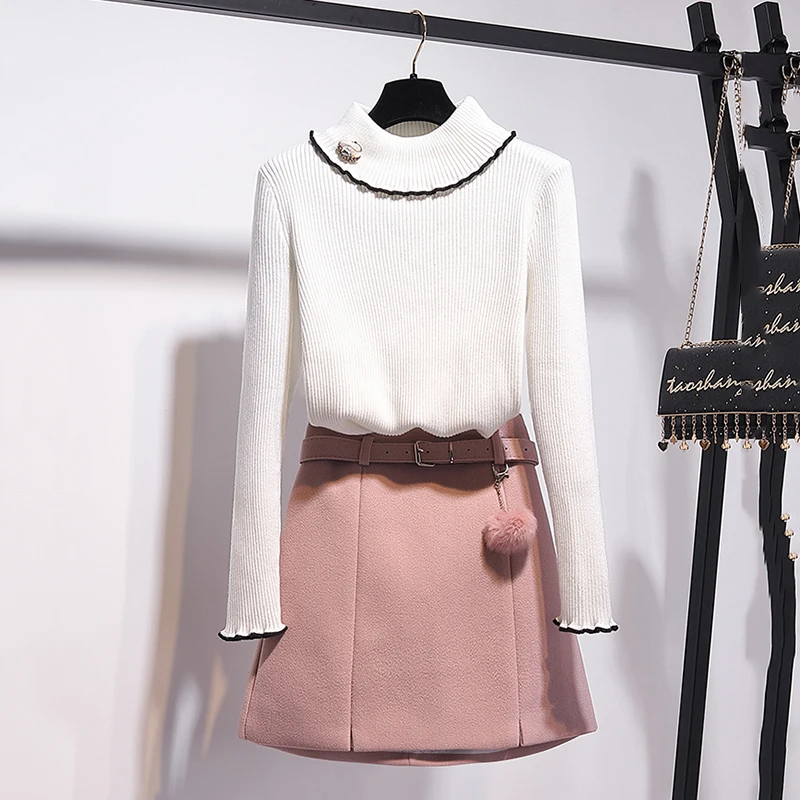 Осенне зимний спортивный костюм для женщин женский вязаный свитер + шерстяная