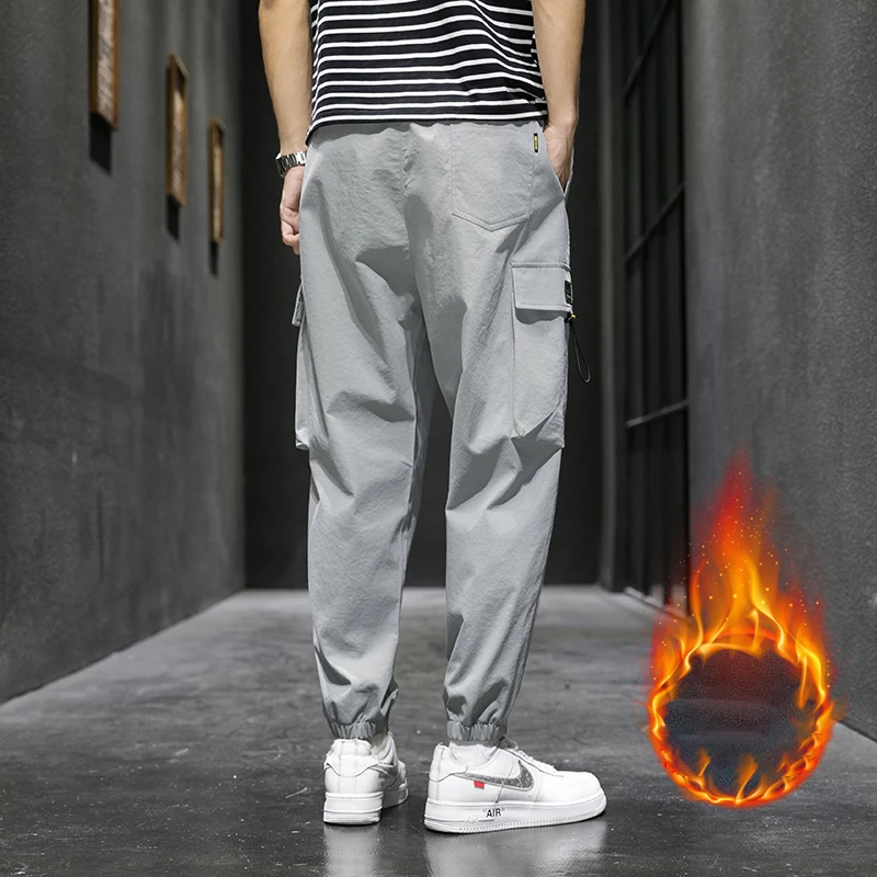 

Mens Winter Cargo Pants 2020 New Fashion Ankle-Length Pants Casual Sweatpants Loose Fleece Street Wear Jogger Pants For Men