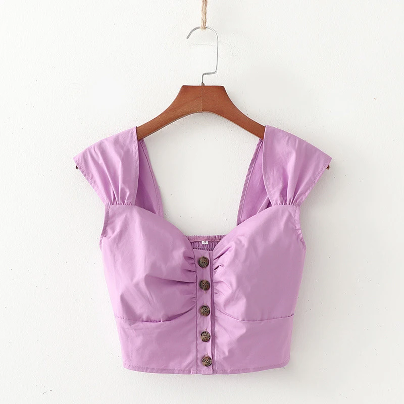 

Женская винтажная рубашка, короткая однобортная блузка из поплина с эластичным бюстом, летняя рубашка во французском стиле, 2020