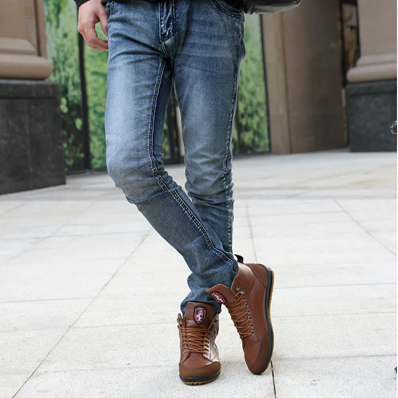 Мужские кожаные ботинки на шнуровке повседневные Теплые ботильоны из хлопка