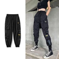 hip hop cargo pants women elastics waist black punk pocket pants egirl alt pants harajuku streetwear jogger trousers teens