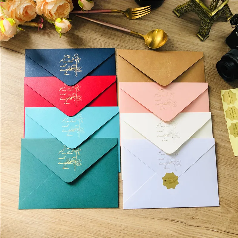 250g 135X195MM 25pc Pearl Color Paper Envelope For Invitations Gold Foil Print Wedding Card Bag Greeting Postcard A7 | Дом и сад