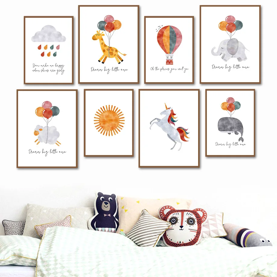 

Balloon Rainbow Giraffe Whale Unicorn Cloud Sun Wall Art Canvas Painting Nordic Posters And Prints Wall Pictures Kids Room Decor