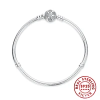 new fashion womens hand bracelets 925 silver flower charm basic zircon snake chain bracelets for women fit beads diy jewellery