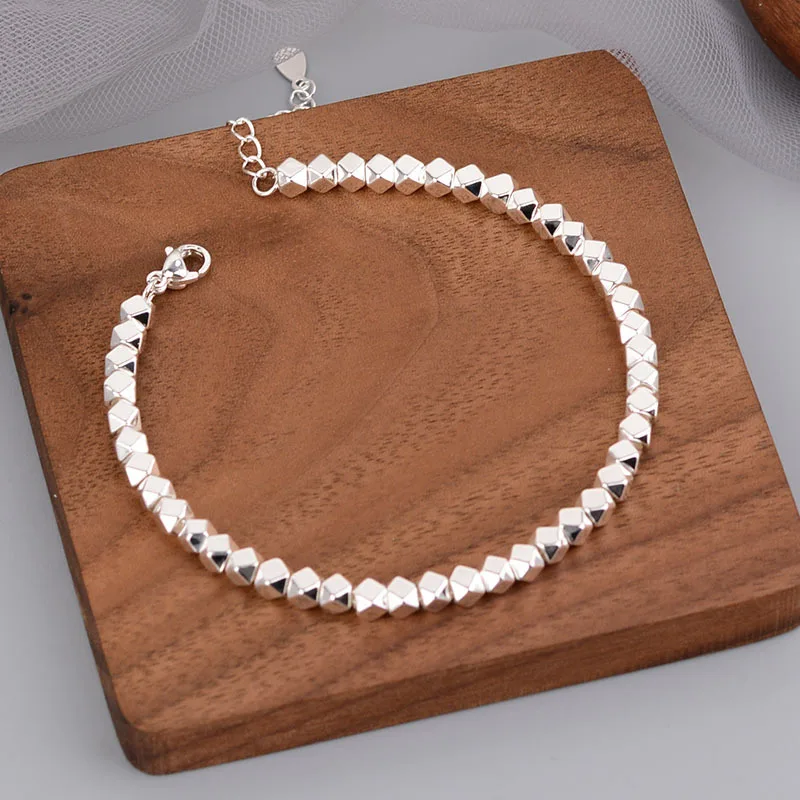 

2021 New Fashion Silver Color Geometric Beads Chain Adjustable Charm Bracelet & Bangle For Women Jewelry Wedding Party Gift