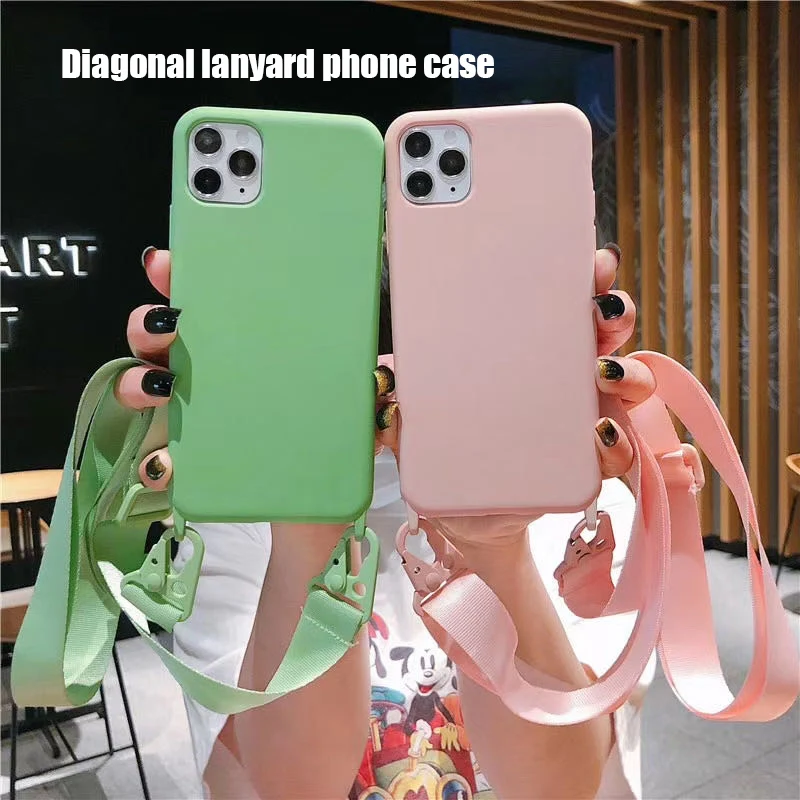 

Pure colour Lanyard case For iphone 11 12 Xs Pro Max Mini fashion cloth rope Cord Chain cover for iPhone 7 8 Plus X XR SE 2020
