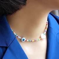 bohemia rainbow seed beads simple choker necklace for women boho evil eye love pearl sweet colorful collar jewelry am3238