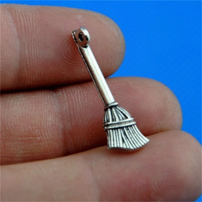 

22pcs Broom Charms Antique Silver Color TONE Pendants 27x9mm, Broom Charms, Broom Pendant, DIY Halloween Jewelry