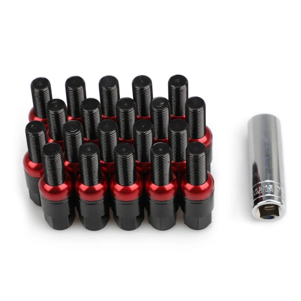 black 20 шт. стальные шаровые сиденья M14x1.5 гайки колесные болты с колпачками для болтов и ключей авто аксессуары для Audi Benz Porsche Volkswagen - Название цвета: black