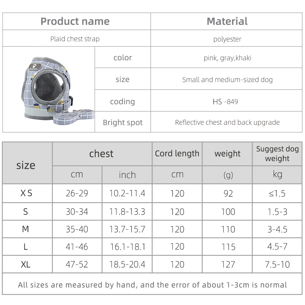 

Dog Harness Reflective Breathable Chest Strap Pet Clothes Supplies Dog Chain Leash Printed Vest Small-Medium Pet Leash Harness