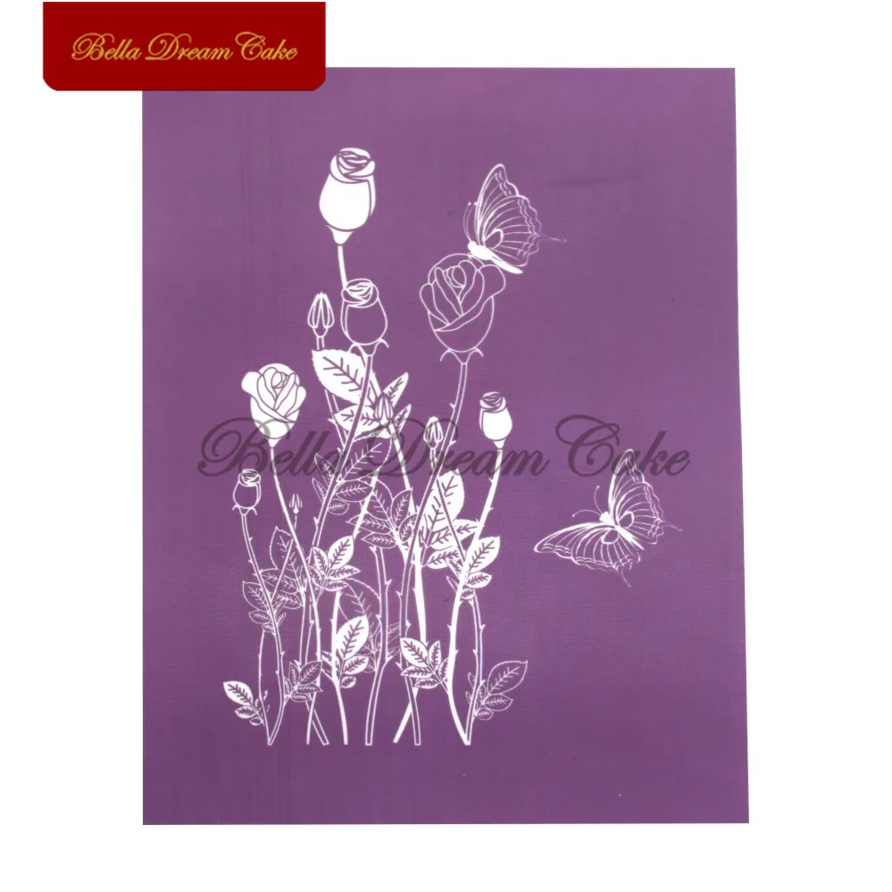 Цветок розы бабочка кружевной узор сетчатый трафарет Инструменты для украшения