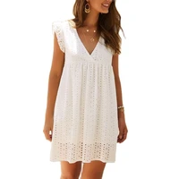 v neck sleeveless lace womens midi dress loose casual wear temperament commute pure color hollow out 2022 summer street hipster